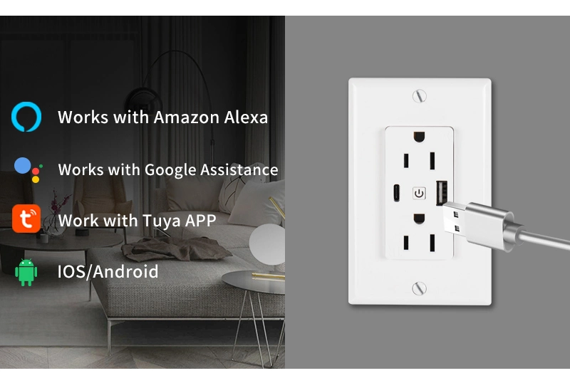 120 Type Tuya Smart Us Socket with USB Port Type C Port with UL ETL Certficate